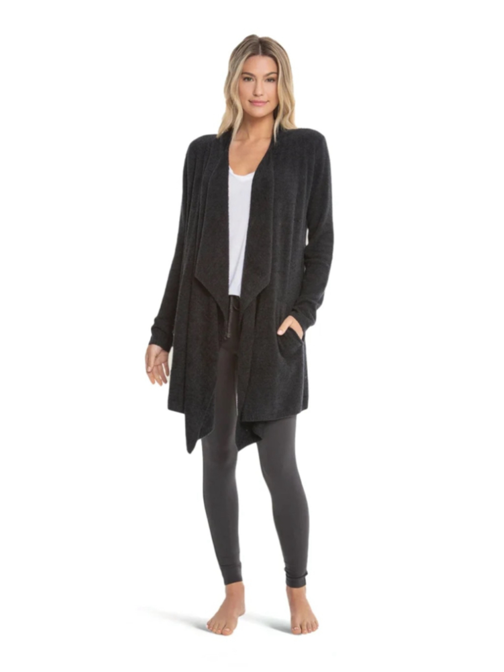 Barefoot Dreams Bamboo Chic Lite Knit Calypso Wrap Cardigan Black S/M